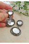 Vintage Oval Stone Detailed Antique Silver Color Earrings 5X3 cm - 2