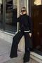 Black Nisha Double-Way Zipper High Neck Ribbed Knit Women's Top and Bottom Knitwear Set - 3