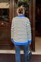 Blue Hizy Striped Polo Collar Half Zipper Women's Knitwear Sweater - 5