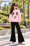 Winter, Spring, and Autumn Girls' Black Spanish Flared Bottoms and Pink Sweat Top