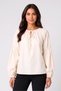 Women Tie Neck Textured Long Sleeve Blouse, Cream