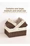 3PCS Woven Storage Basket , Decorative Paper Rope Organizer Bins with Floral Linen Liner and Lace, Rustic Storage Boxes for Bathroom, Bedroom, Office - 3
