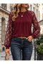 Women's Long Sleeve Crew Neck Blouse with Tulle Detail on the Sleeves and Ribbed Viscose Front - 2