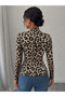 Women's long sleeve leopard print blouse with geometric collar detail - 3