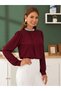 Women's long sleeve crepe blouse with stone collar detail - imported