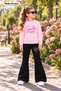 Winter, Spring, and Autumn Girls' Black Spanish Flared Bottoms and Pink Sweat Top