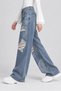 Lace patchwork and embroidered jean blue - 3