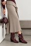 Orkide Women's Burgundy Leather Buckle Detailed Pointed Toe Thick Heeled Ankle Length Short Boots 6.5 cm Heel - 7
