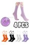 4PCS Non-Slip Mid-Calf Yoga Socks with Adjustable Strap, Women's Grip Socks with Silicone Anti-Slip Bottom, Ideal for Pilates, Barre, Dance, Fitness (Black, White, Orange, Purple) ﻿