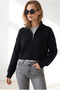 Women's Black High Neck Zippered Crop Knit Sweater Kzk-19001195 - 4