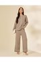 Women Taupe Knitted Wide Leg Trousers - 2