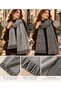Tokyo | Women's Reversible Winter Shawl 70x180 cm | Gray, Black, and White Houndstooth Pattern Oversized Tasseled Shoulder Shawl - 2