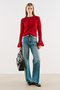 Hair Braided Sleeves Flawed Knitted Sweater Red - 2