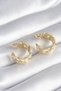 Brass Gold Color Zircon Stone Detailed Chain Model Women's Earrings - 2