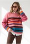 Women's Pink Colored Striped Embroidered Oversize Sweater Kzk-19001196