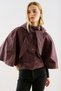 Coated Fabric Hooded Cape Burgundy - 4