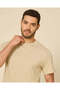 Men Beige Plain Cotton T-Shirt - 4