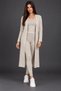 Women's Three-Piece Set Round Neck Sleeveless Blouse Open Front Long Cardigan Elastic Waist Leggings Pants Woven Detail Soft Textured Stylish Casual Beige Knitwear Set