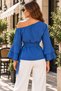 Women's One-Shoulder Open Asymmetrical Collar Double Layer Flounce Sleeves Belted Waist Sofia Women's Blouse - 5