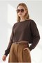 Women's Brown Crop Cropped Basic Sweatshirt Swt-19000814 - 4