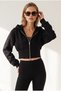 Women's Black Corsage Detailed Zippered Shaded Crop Sweatshirt Swt-19000815 - 6