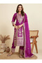 Purple Chinon Embroidered Three-Piece Suit Set - FFT102117 | Purple-Size:4XL-48-Inches