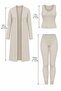 Women's Three-Piece Set Round Neck Sleeveless Blouse Open Front Long Cardigan Elastic Waist Leggings Pants Woven Detail Soft Textured Stylish Casual Baby Blue Knitwear Set - 4