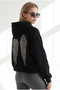 Women's Black Oversize Sweatshirt with Stone Wing Detail on the Back Swt-19000816 - 2