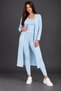 Women's Three-Piece Set Round Neck Sleeveless Blouse Open Front Long Cardigan Elastic Waist Leggings Pants Woven Detail Soft Textured Stylish Casual Baby Blue Knitwear Set