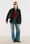 Leather Trimmed Collar Oversize Coat Black - 2