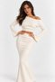 Women's Ecru One-Shoulder Low-Neck Spanish Sleeve Crop Knitwear Blouse and Long Skirt Two-Piece Set - 5