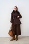 Women's Collared Fur Lined Plaid Detail Jacket Brown - 3