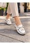 Seli White Women's Comfortable Light Sole Stylish Daily Office Ballerina Shoes with Yellow Buckle