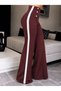 Women's high-waisted, button-front, side-stripe detail, gradually flared imported crepe pants. - 2