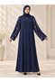 Evening Gown with Sequin Sleeves and Tassel Trim - 3
