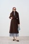Women's Fur Collar Detail Midi Length Double-Breasted Coat Brown