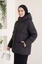 Women's Hooded Pocketed Zippered Black Inflatable Coat - 3