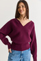 Women's Plum Cashmere Textured V-Neck Waist Fitted Knitwear Blouse Tk261132 60286574