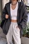 Women's Hooded Anthracite Zippered 3-Thread Fleece Kangaroo Oversize Cardigan Zip up Hoodie