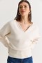 Women's Ecru Cashmere Textured V-Neck Waist-Sitting Knitwear Blouse Tk261132 60286574
