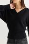 Women's Black Cashmere Textured V-Neck Waist Fitted Knitwear Blouse Tk261132 60286574 - 7