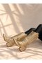 Li̇mona Gold Patent Leather Straw Patterned 6 cm Heel Women's Boots - 4