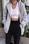Women's Gray Melange Hooded Zippered 3 Three Thread Fleece Kangaroo Oversize Cardigan Zip up Hoodie - 2