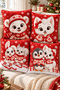 Red Christmas Themed Set of 4 Decorative Throw Pillow Covers, Christmas Decor with Penguin, Rabbit, Cat and Cute Animal Patterns