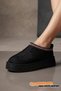 Women's Winter Slippers with Plush Suede Look on the Inside, Thick Sole, Black Fon11 - 6