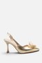 Women's Gold Floral Detailed Evening Dress Shoes Metallic Gold Color Pointed Toe Thin Heeled Open Back Stiletto - 4