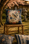 Midnight Garden Bird Romance |   Navy Blue Bird and Flower Patterned Decorative Throw Pillow Cover |   Vintage Botanical Stylish Living Room Decor