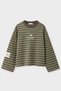 Women's Khaki Striped Three-Thread Ribbed Sweatshirt 8899