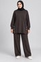 Women's Brown Snap Detailed Slit Oversize Oysho Set