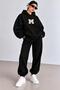 Hooded Tracksuit 2-Piece Set with Patterned Bottom and Top Combination with m Print